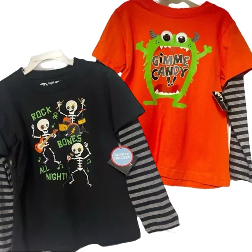 NWT! 🎃 SET OF 2 HALLOWEEN Toddler Boys / Kids 4T Long Sleeve Shirts